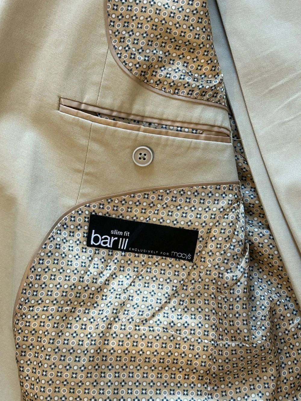 Bar III Tan Cotton Stretch Slim Suit 42R 34x32